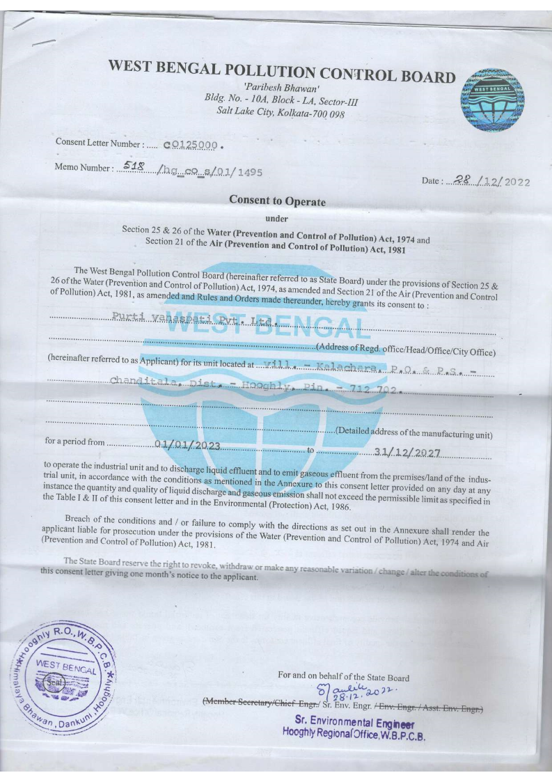 Pollution Control Certificate
